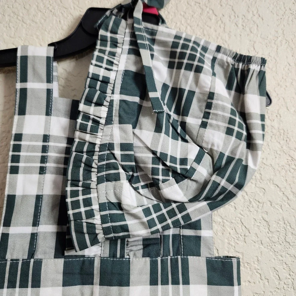 NEW Kate Quinn Girls‎ 12-18M Penelope Green Plaid Pinafore Dress and Bonnet Set